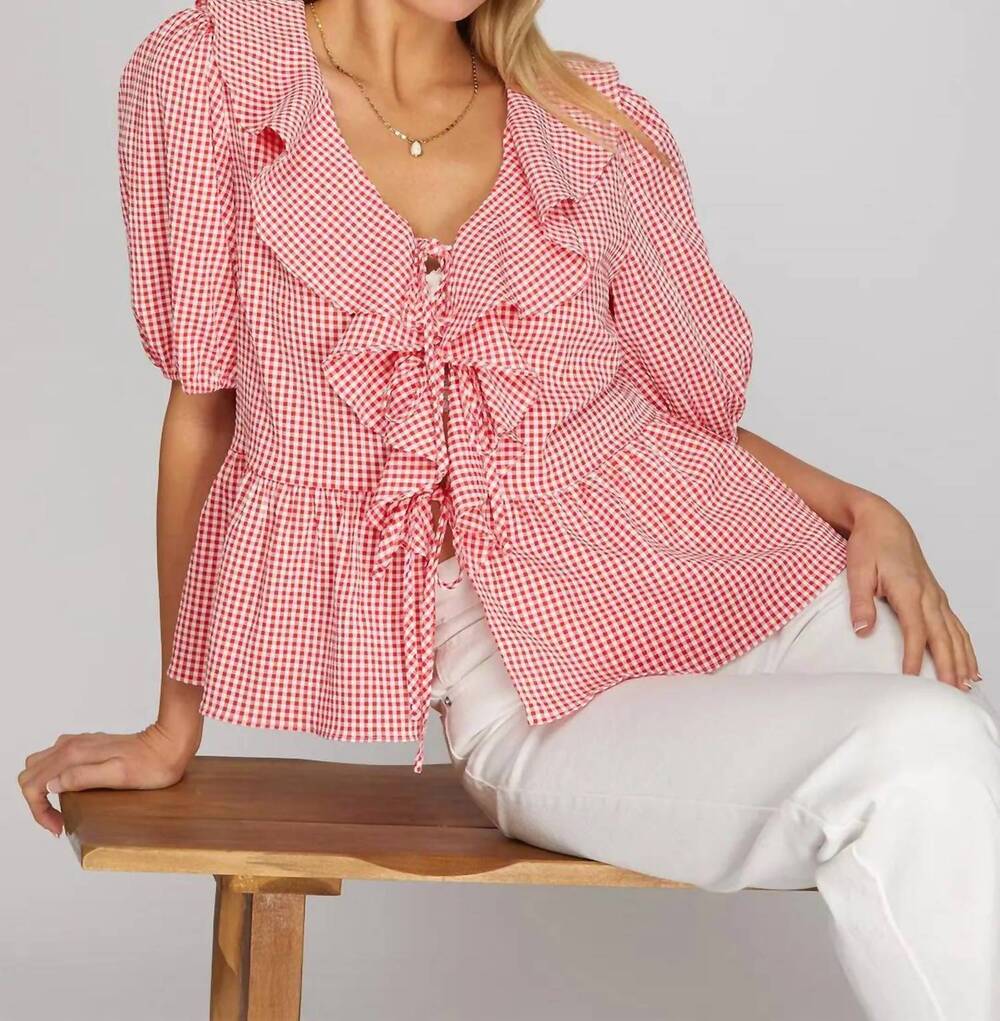 NEW SHE + SKY gingham grace top in red